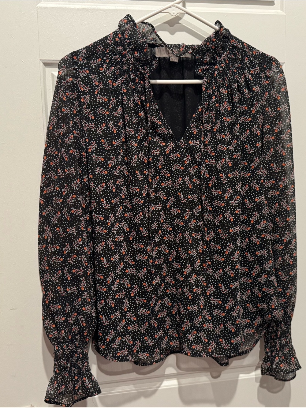 LOFT Black Blouse with Floral Print Size XS